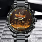 Personalized Golden Fishing Scene Watch – Custom Name Angler Gift